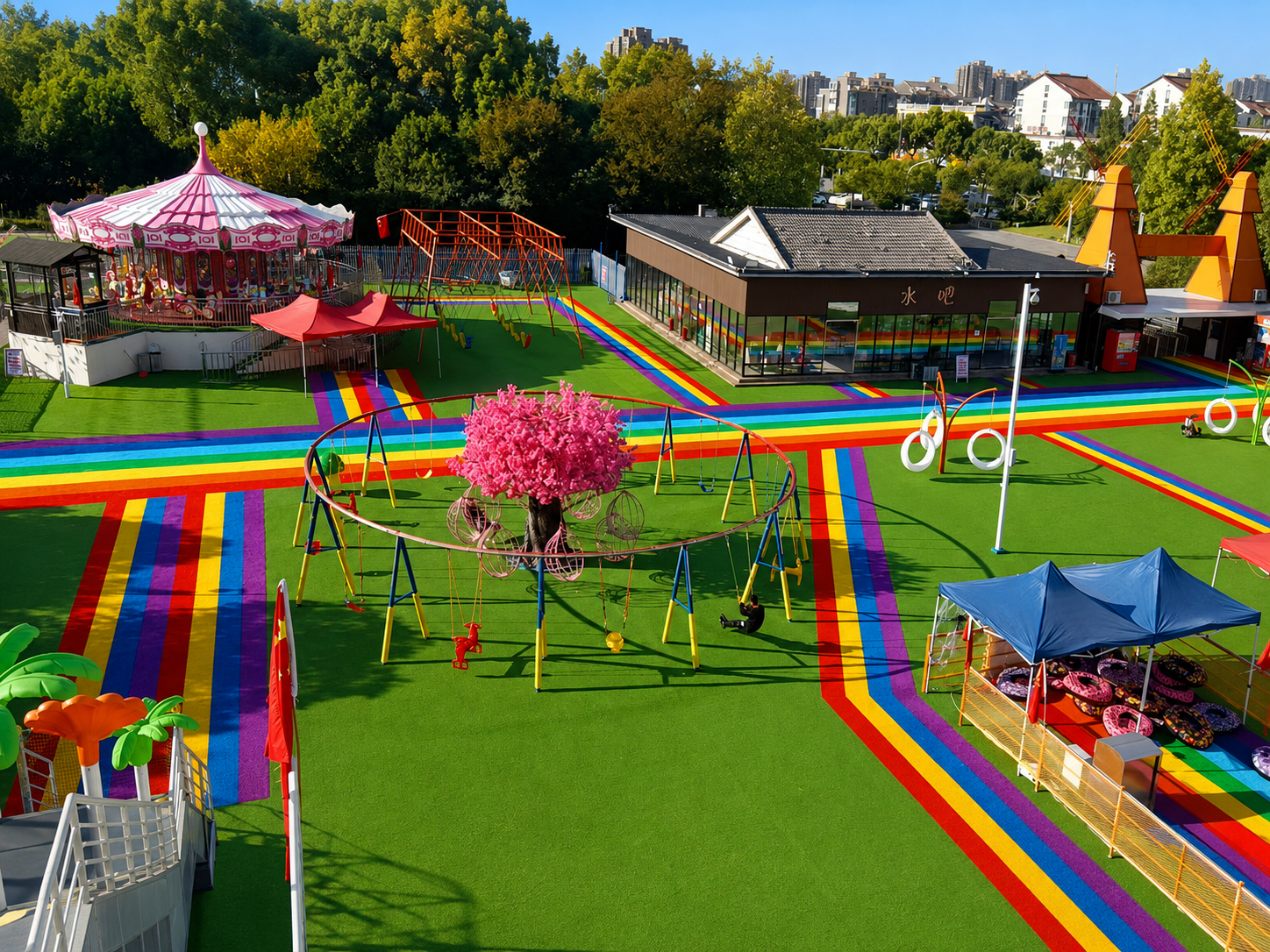 Colorful recreational artificial grass project supplied by JZS