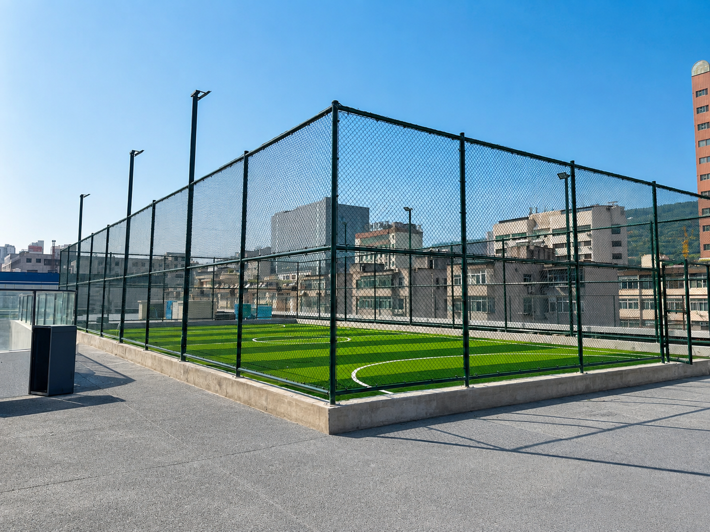 Rooftop sports court artificial grass project supplied by JZS