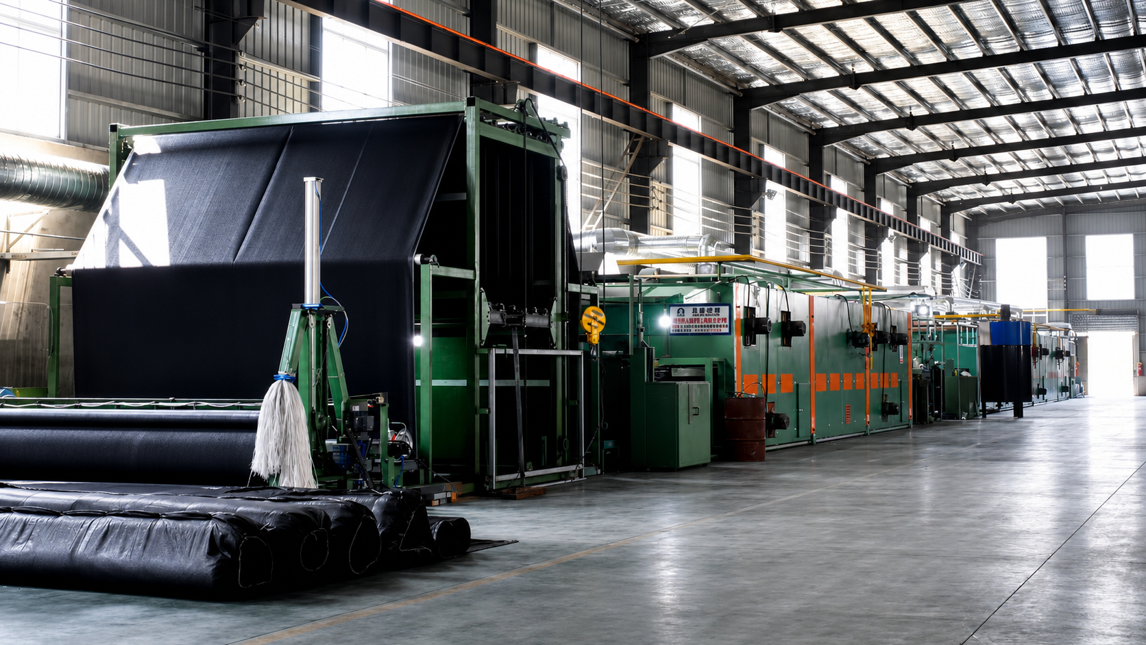 Artificial grass production line inside the JZS manufacturing facility
