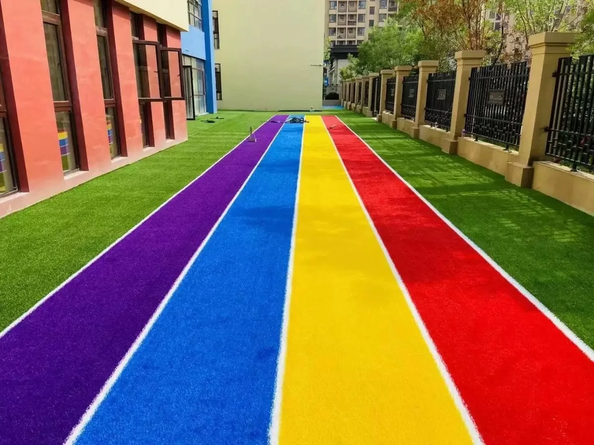 Rainbow pathway artificial grass installation reference
