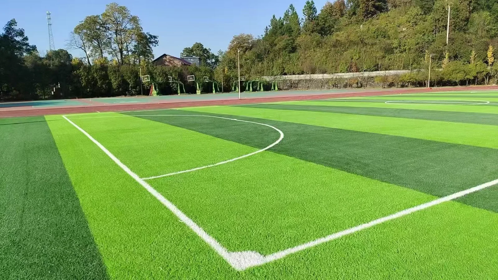 Football field artificial grass application example