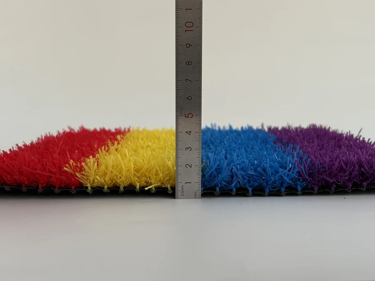 Colorful playground artificial grass pile height reference with ruler